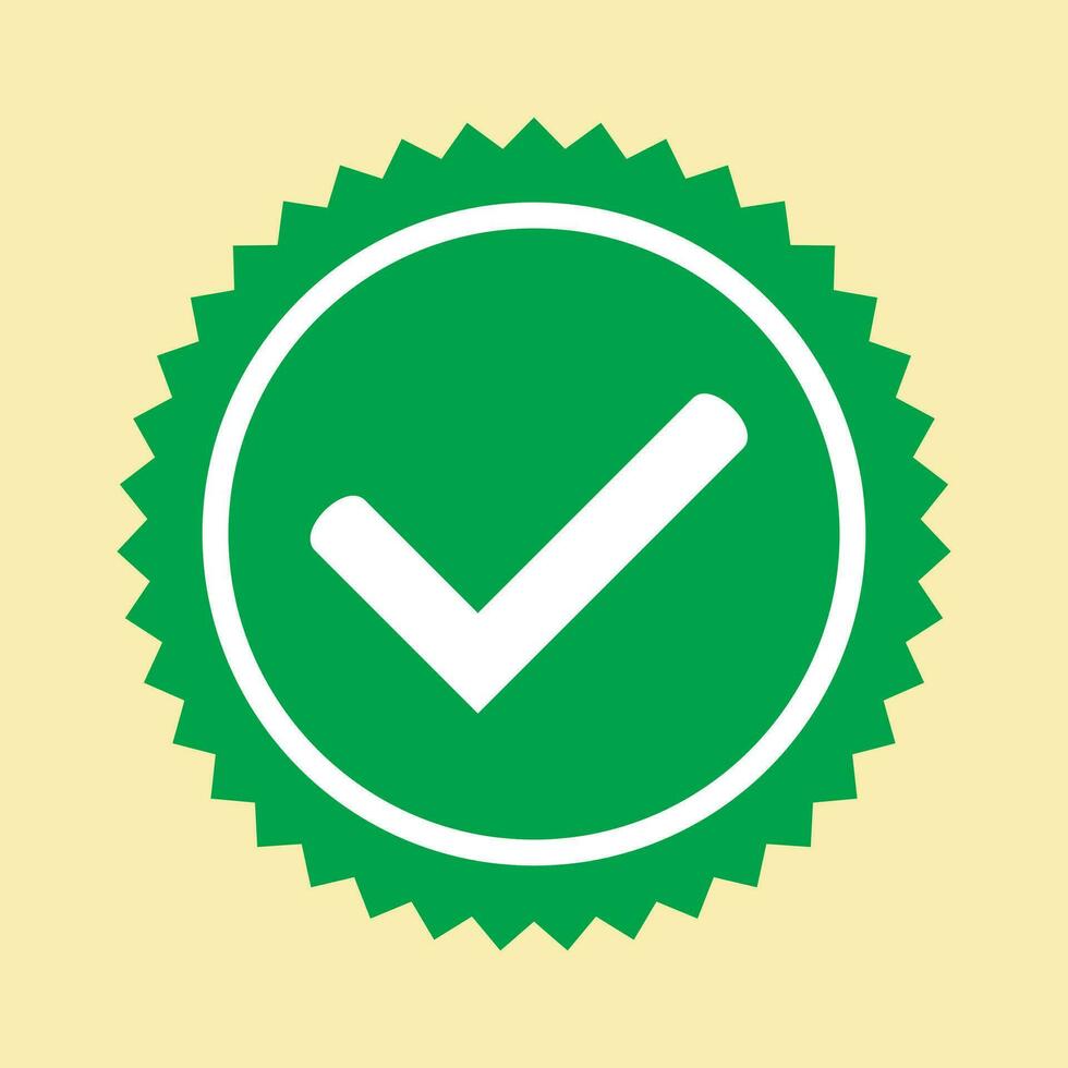 Approved icon. Green approved star sticker. Profile Verification. Accept badge. Green tick symbol, icon, sign in green color. Done. Confirmed account icon. Green check mark. vector