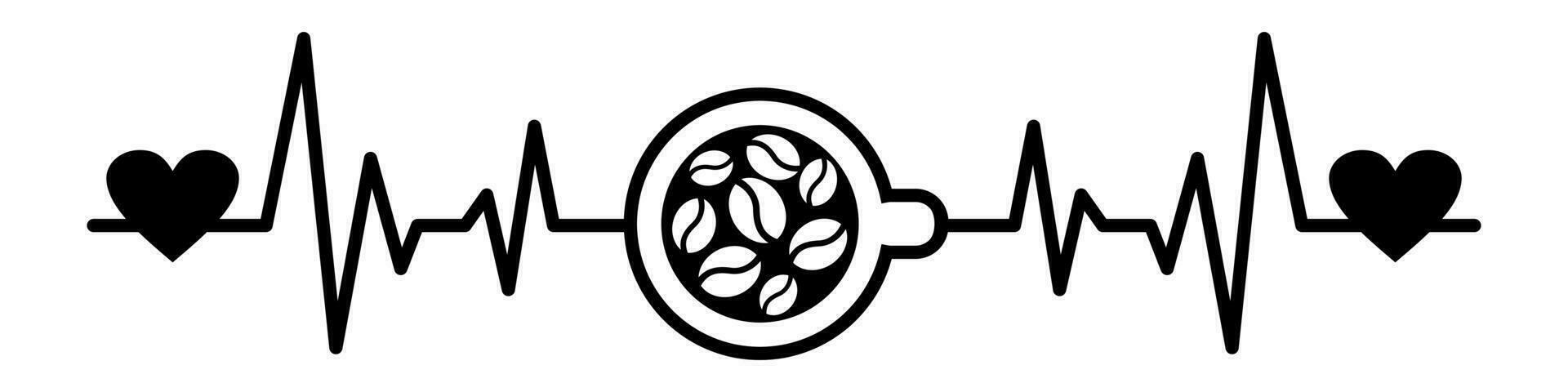 Coffee Heartbeat, vector illustration of cardiogram with coffee cup shape.