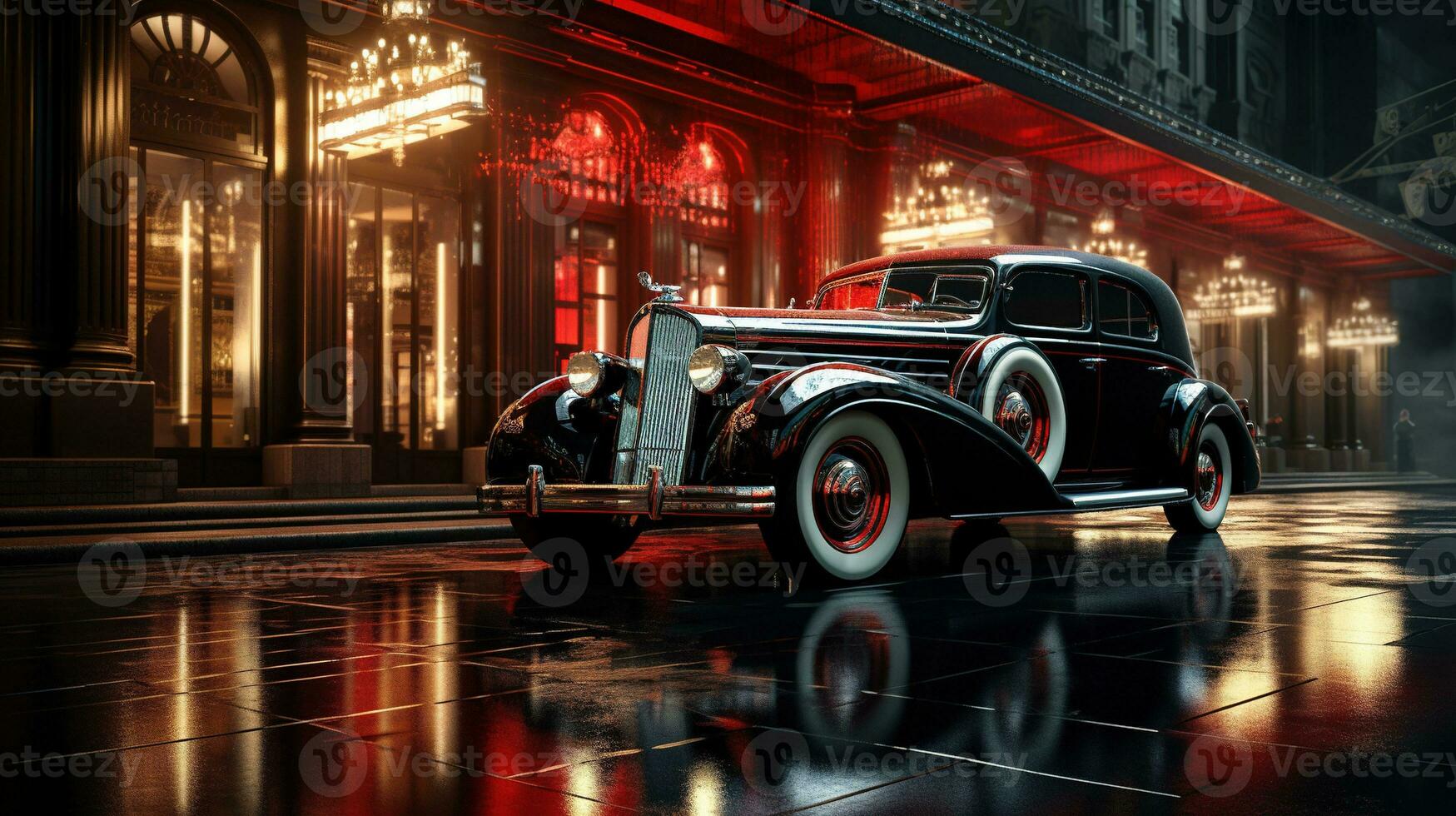 film noir nostalgia, digital art illustration, Generative AI photo