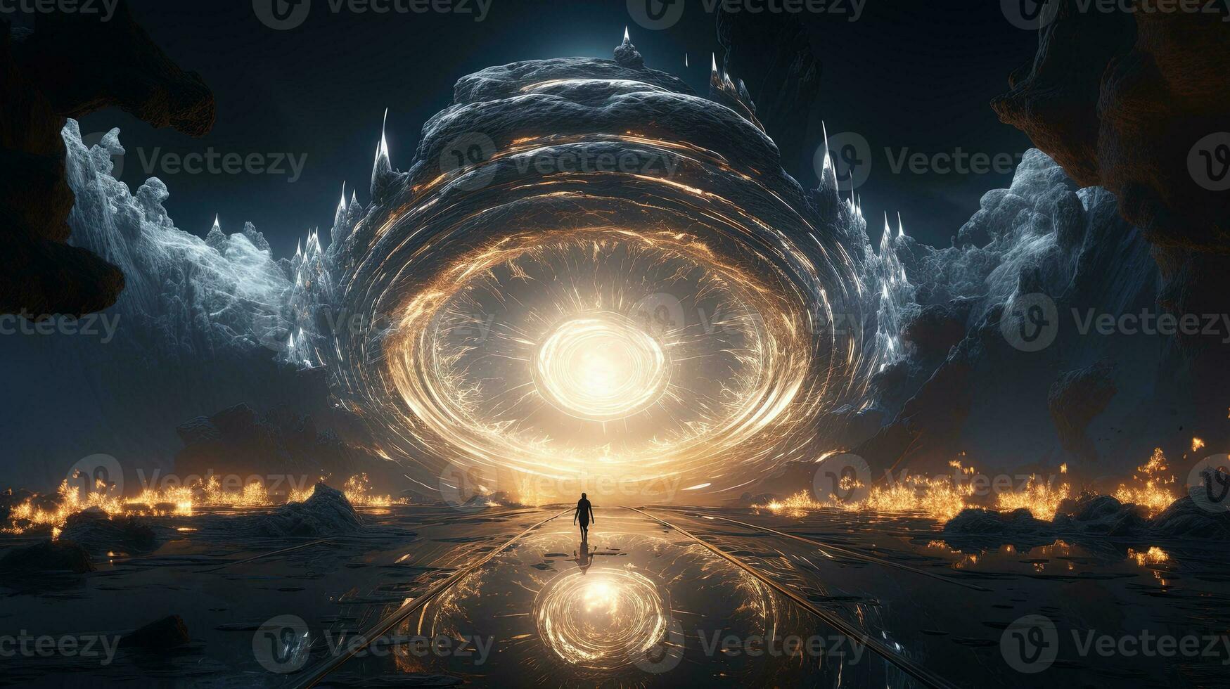 ethereal digital light show, digital art illustration, Generative AI photo