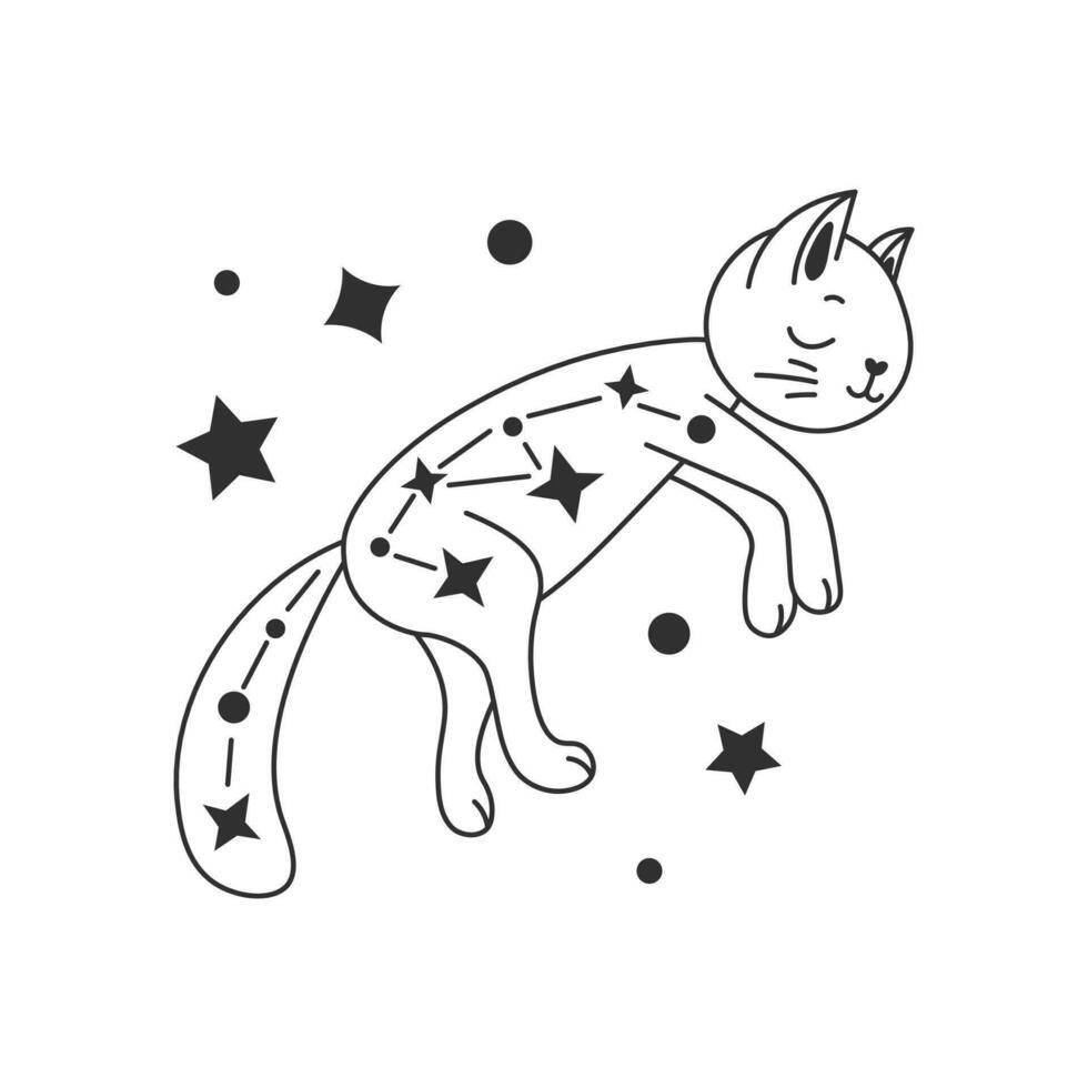 Celestial cat sleeping doodle vector