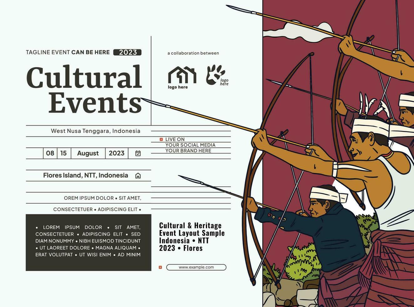 Cultural Event design layout template background with Indonesian illustration of Nusa Tenggara vector