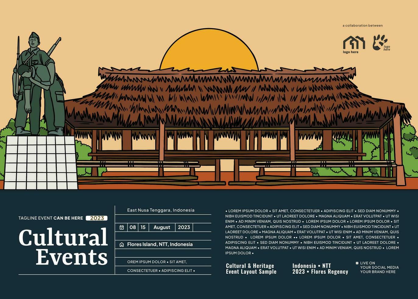 Creative Cultural design layout template background with Indonesian illustration of East Nusa Tenggara vector