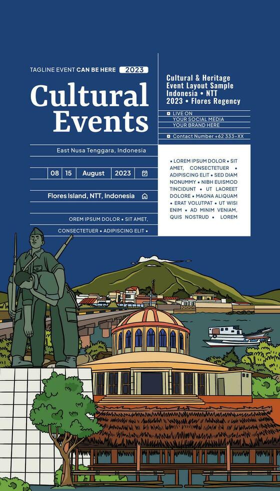 Vintage Indonesia West Nusa Tenggara design layout idea for social media or event poster vector