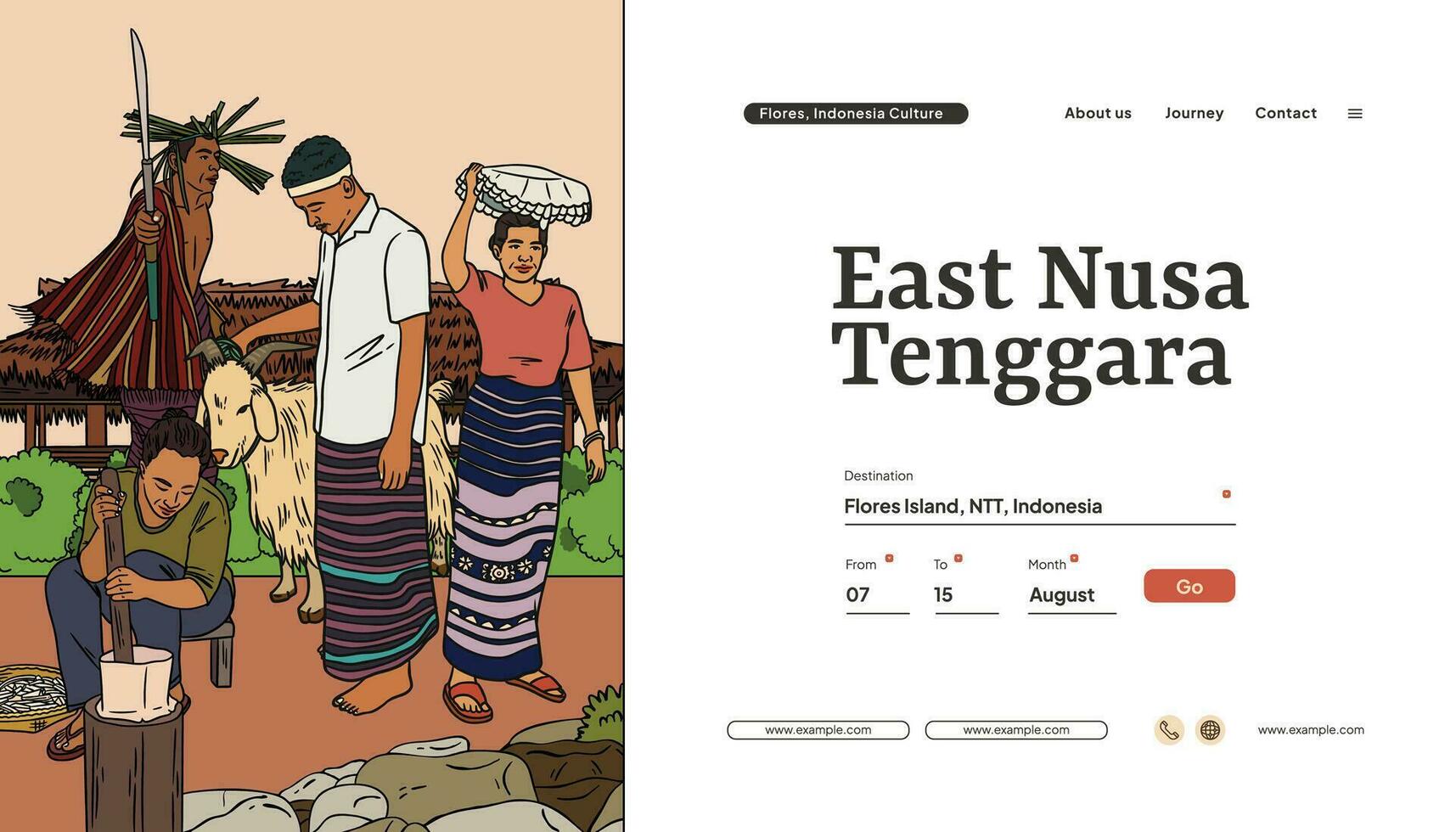 Landing Page design with illustration of Flores Island vector