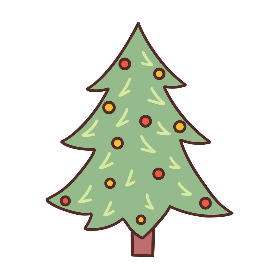 Christmas tree decorated with New Years balls. Vector