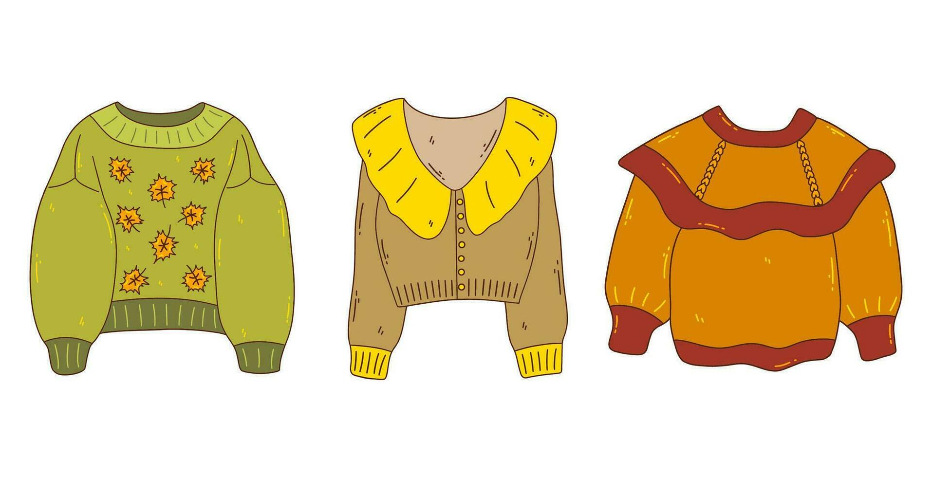 Set of autumn cozy warm sweaters. Vector
