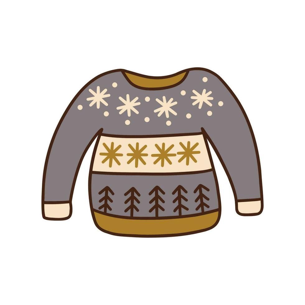 Winter cozy knitted sweater with snowflakes. Vector