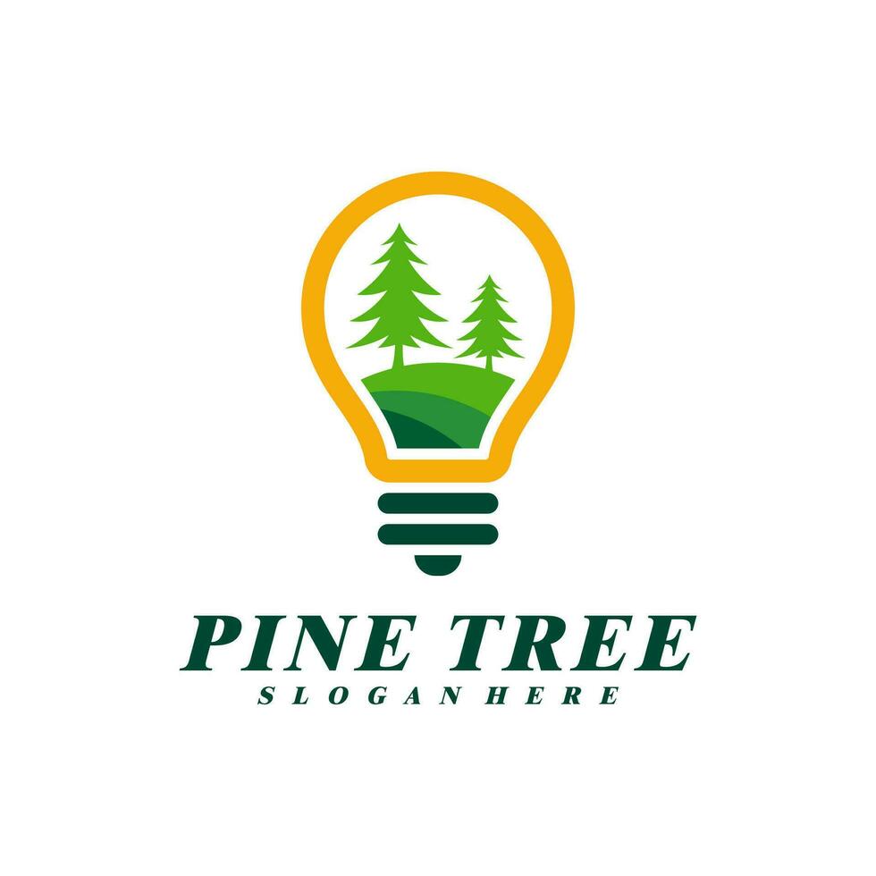 Pine Tree with Bulb logo design vector. Creative Pine Tree logo concepts template vector