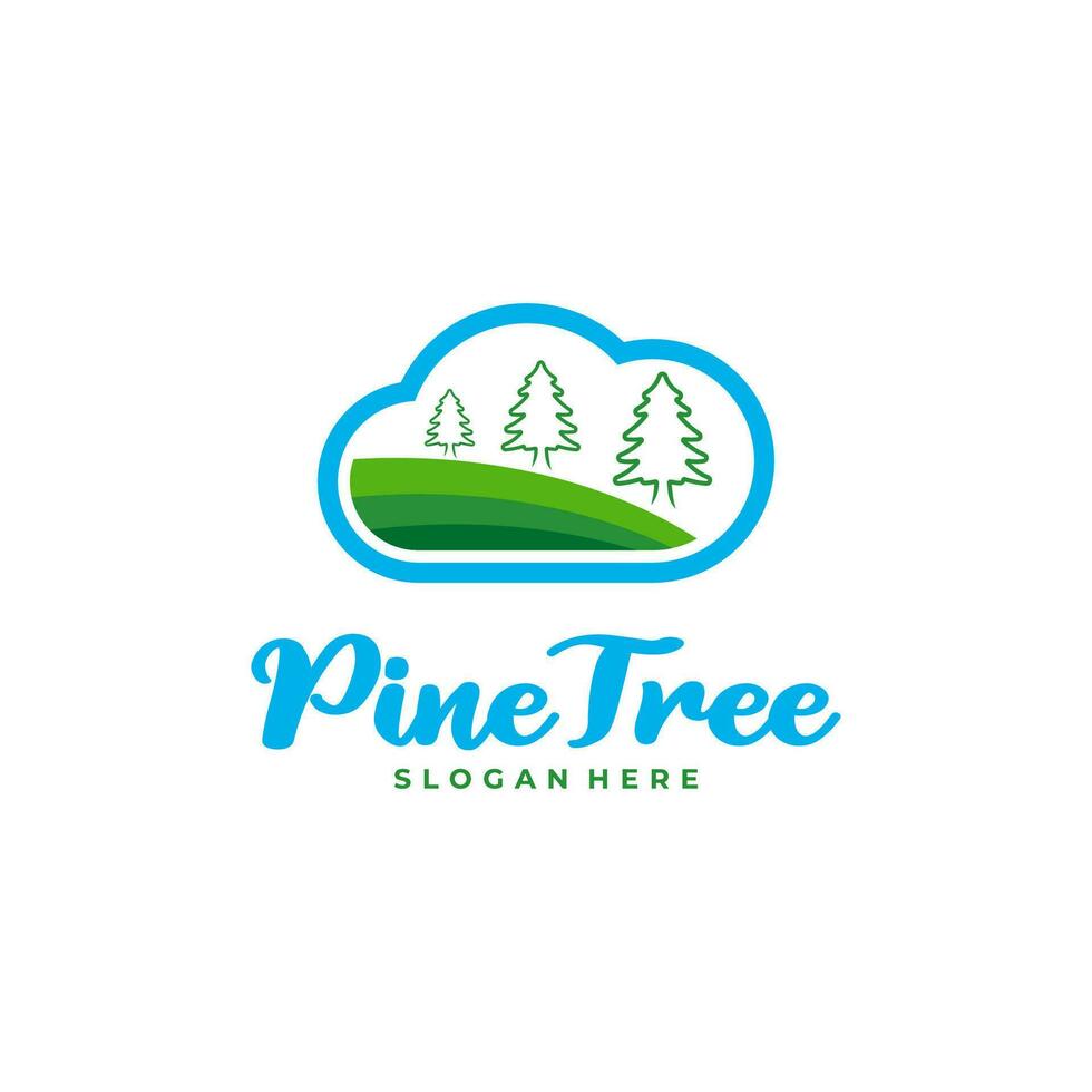 Pine Tree with Cloud logo design vector. Creative Pine Tree logo concepts template vector