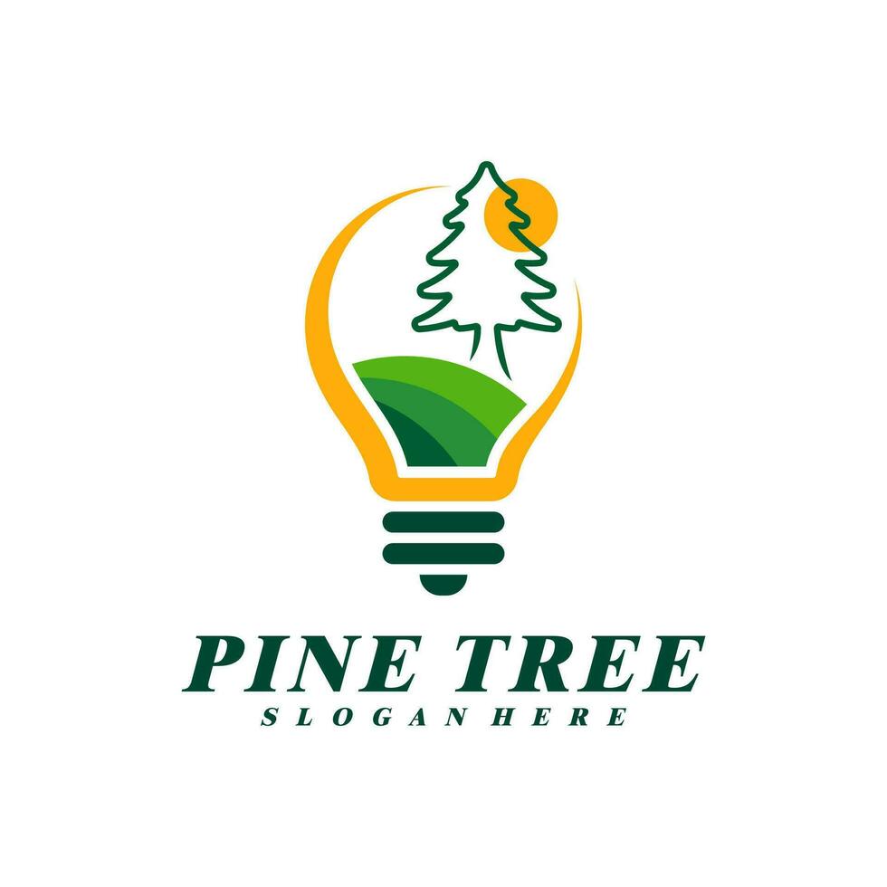 Pine Tree with Bulb logo design vector. Creative Pine Tree logo concepts template vector