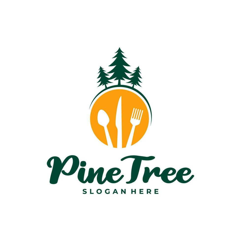 Pine Tree with Food logo design vector. Creative Pine Tree logo concepts template vector