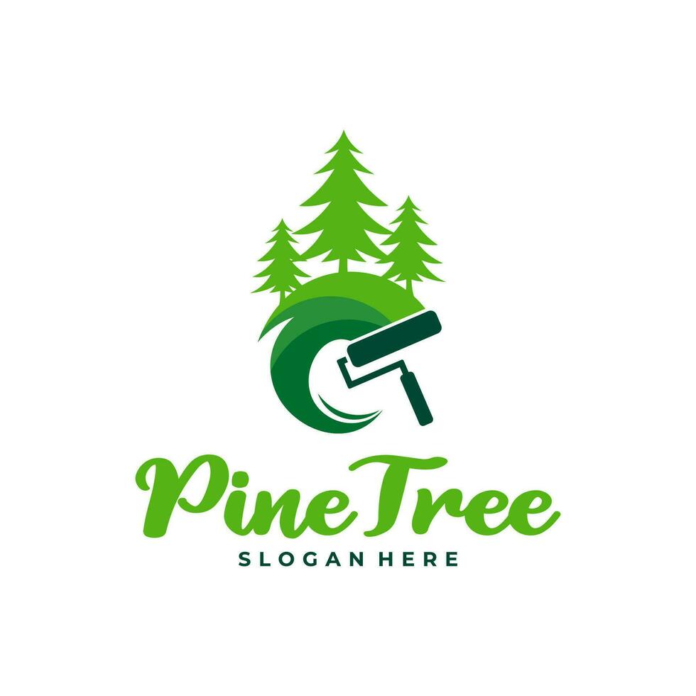 Pine Tree with Paint logo design vector. Creative Pine Tree logo concepts template vector