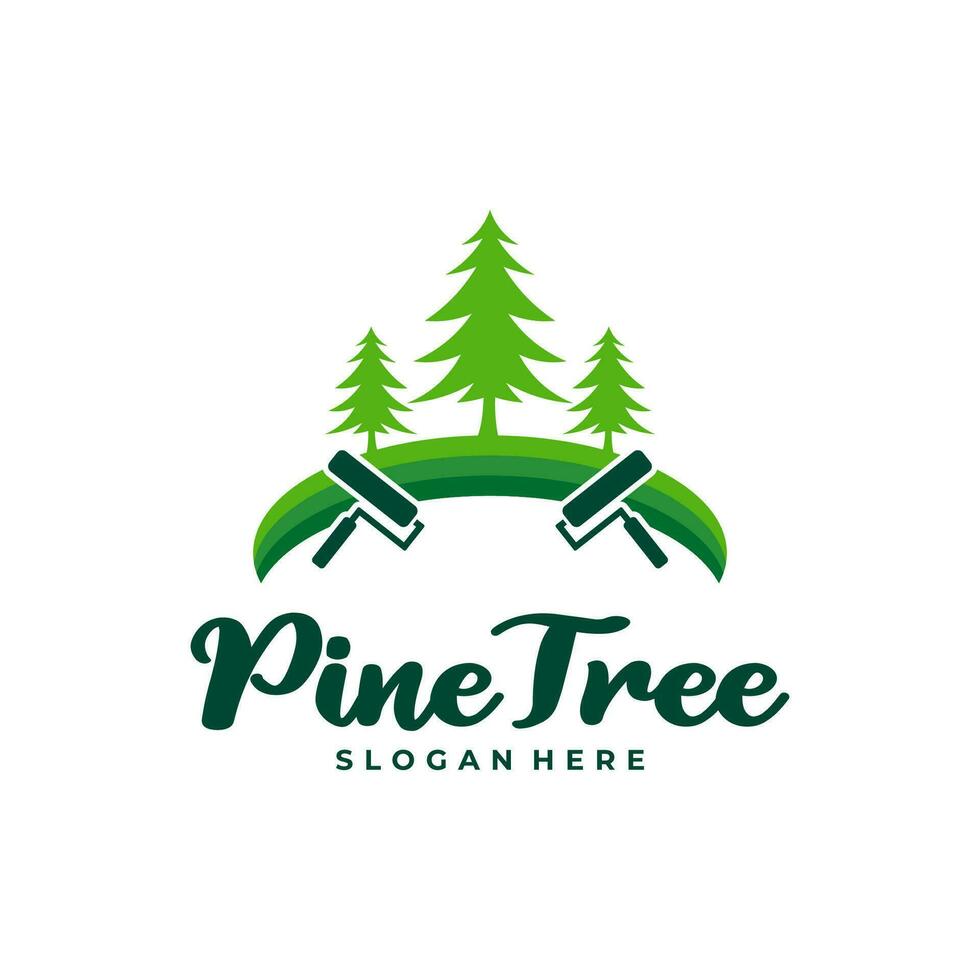 Pine Tree with Paint logo design vector. Creative Pine Tree logo concepts template vector
