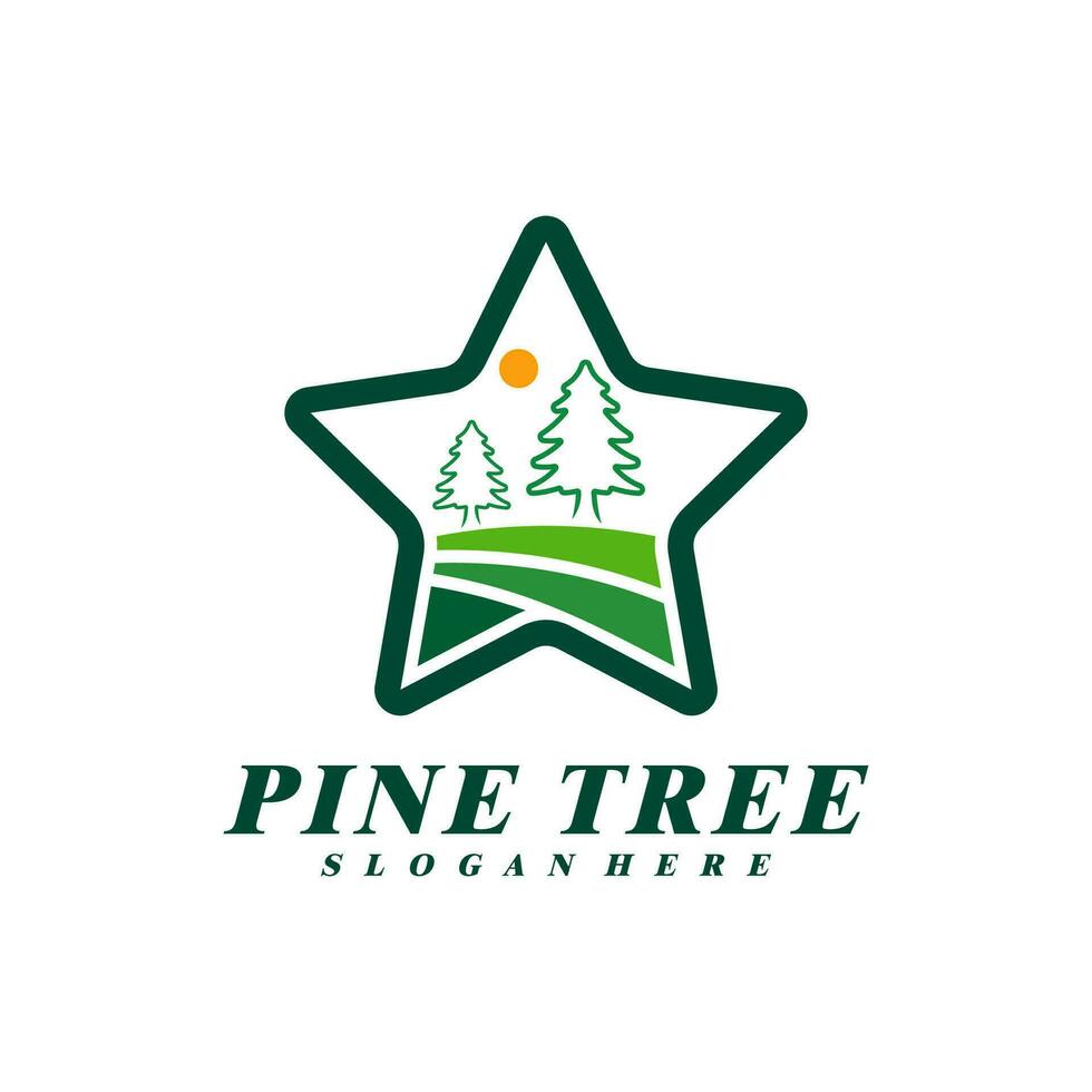 Pine Tree with Star logo design vector. Creative Pine Tree logo concepts template vector