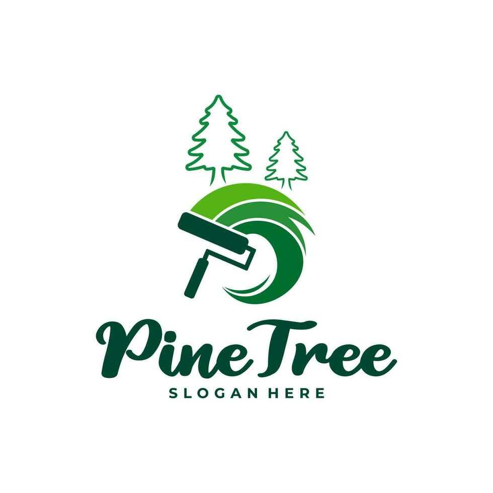 Pine Tree with Paint logo design vector. Creative Pine Tree logo concepts template vector