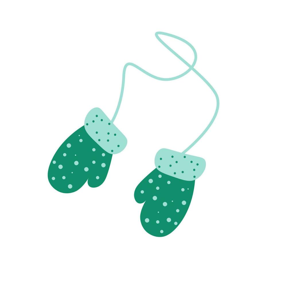 Green mittens on white background. Hand drawn vector illustration