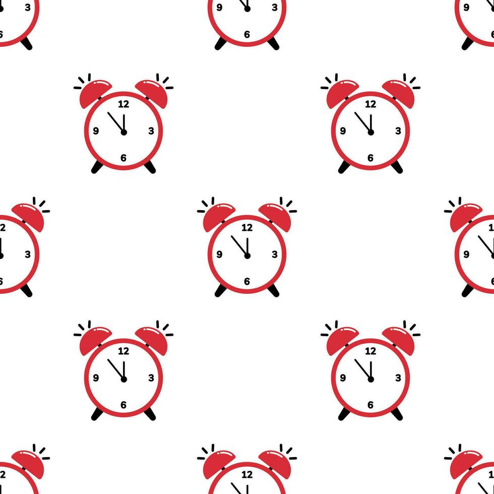 Red Alarm clock seamless pattern on white background. vector