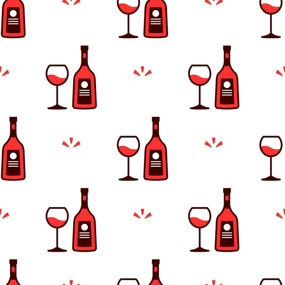 Champagne bottle and Wine Glass seamless pattern on white background. vector