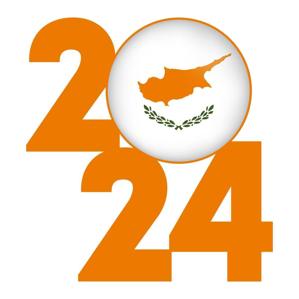 Happy New Year 2024 banner with Cyprus flag inside. Vector illustration.