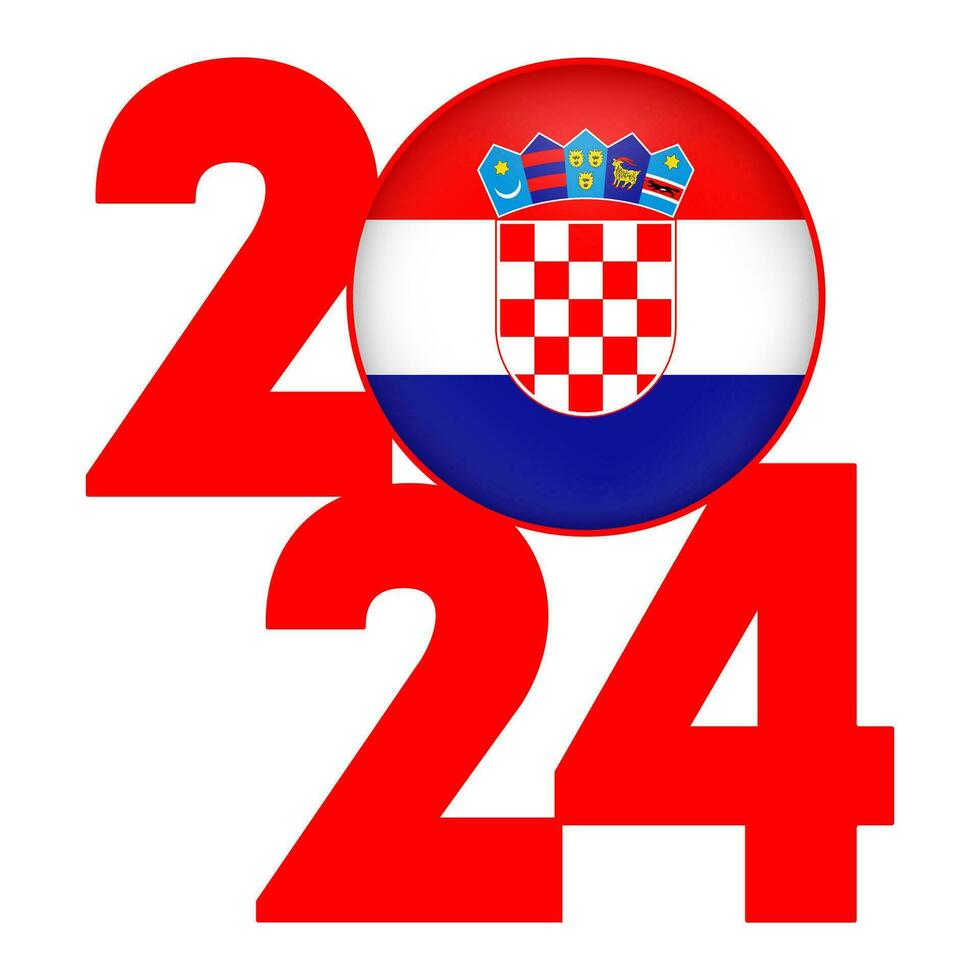 contento nuevo año 2024 bandera con Croacia bandera adentro. vector ilustración.