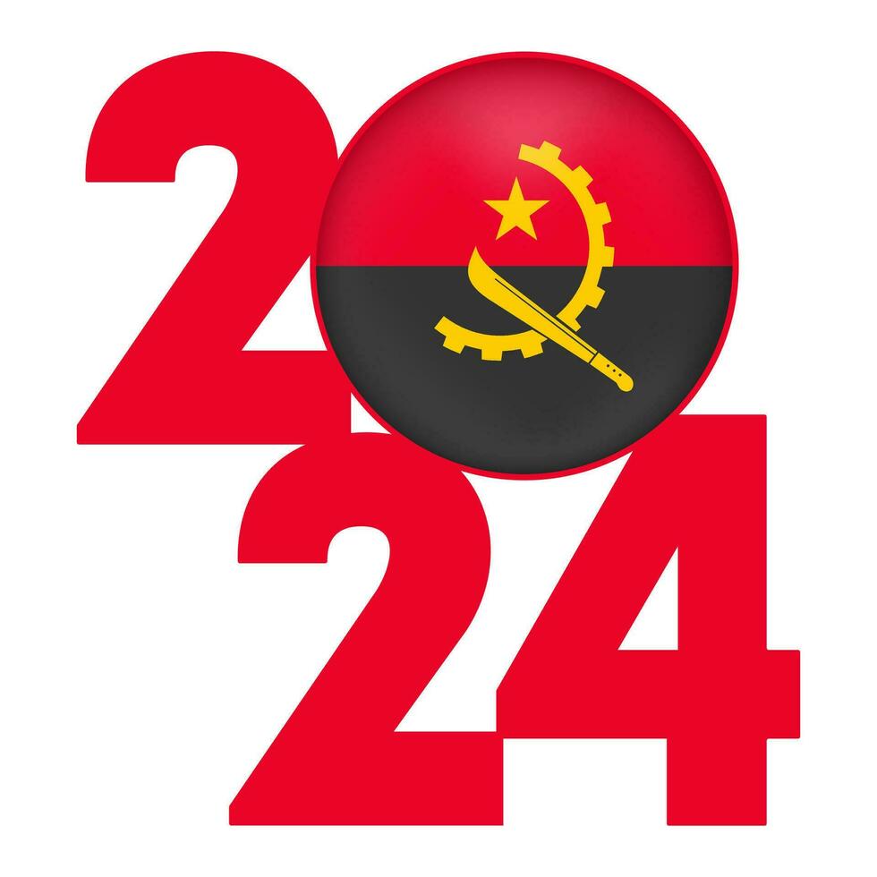 Happy New Year 2024 banner with Angola flag inside. Vector illustration.