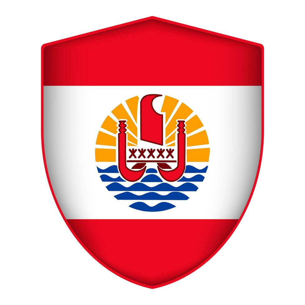 French Polynesia flag in shield shape. Vector illustration.