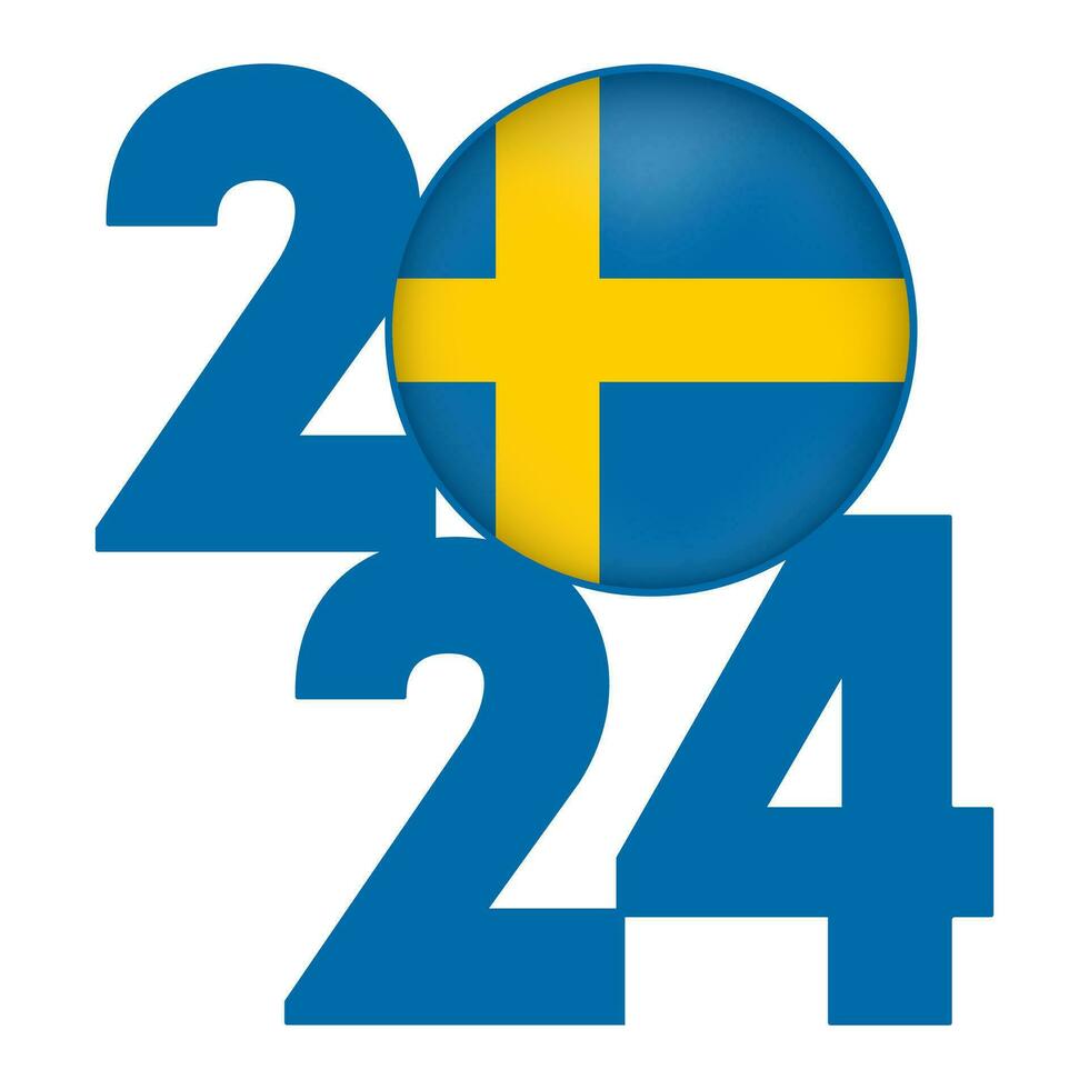 Happy New Year 2024 banner with Sweden flag inside. Vector illustration.