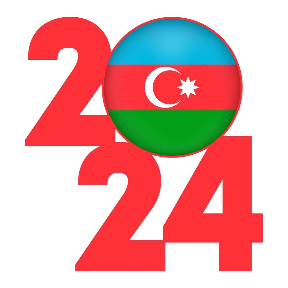 contento nuevo año 2024 bandera con azerbaiyán bandera adentro. vector ilustración.