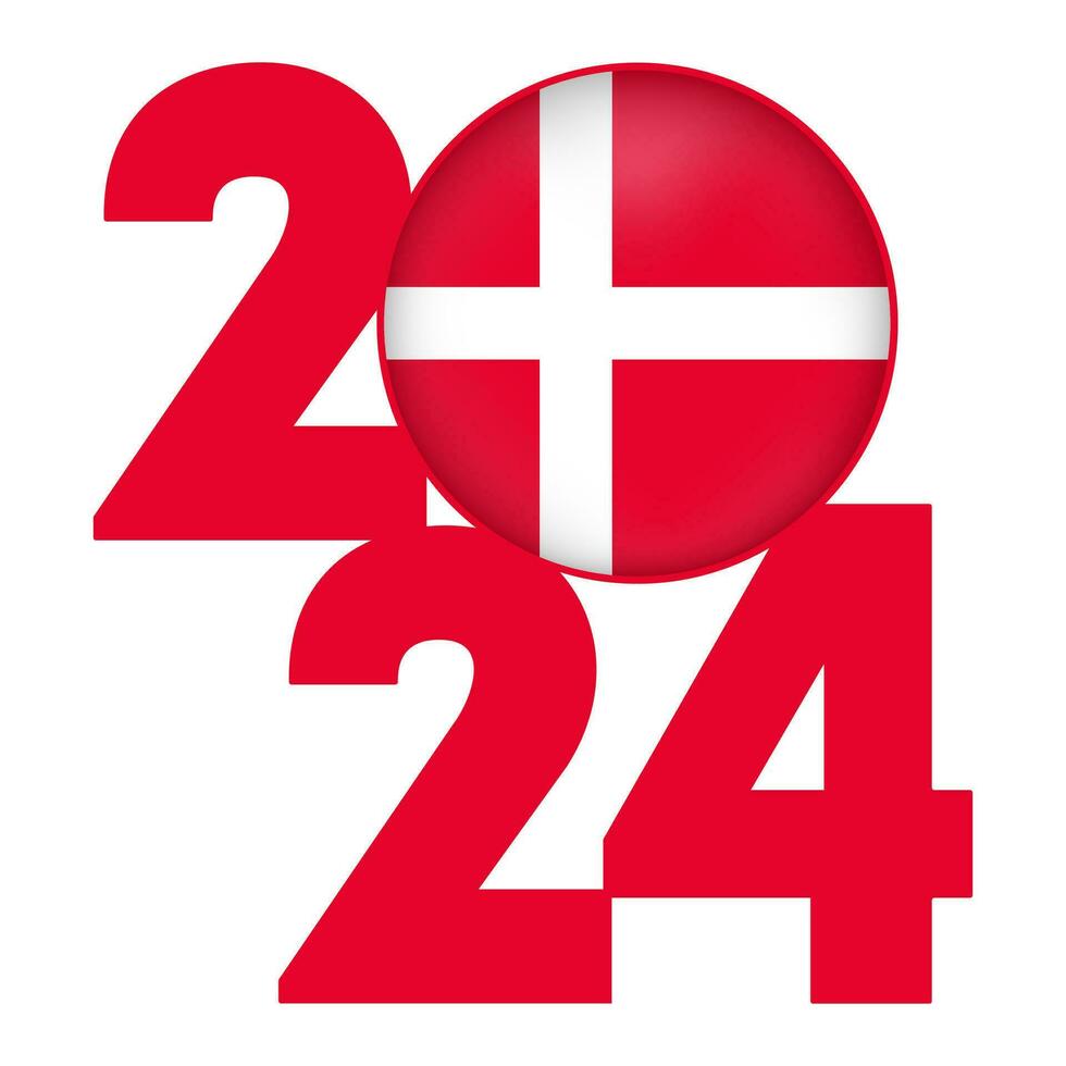 Happy New Year 2024 banner with Denmark flag inside. Vector illustration.