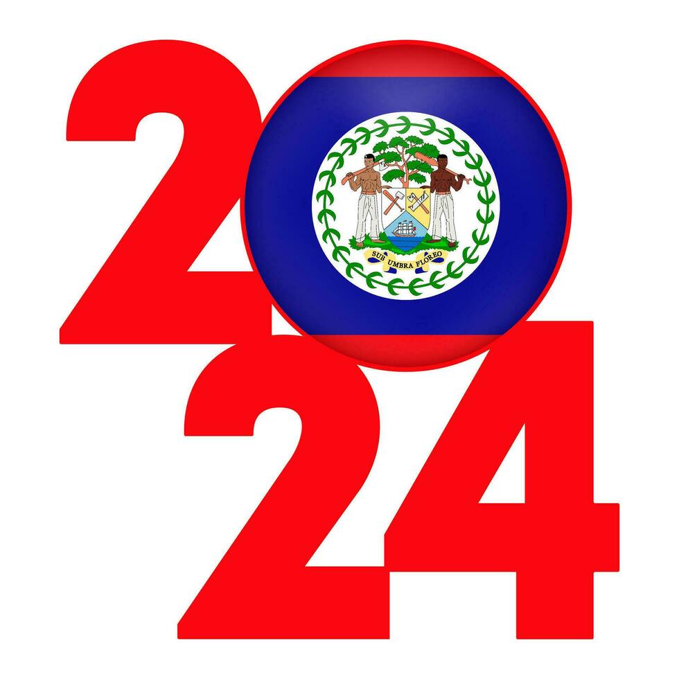 Happy New Year 2024 banner with Belize flag inside. Vector illustration.