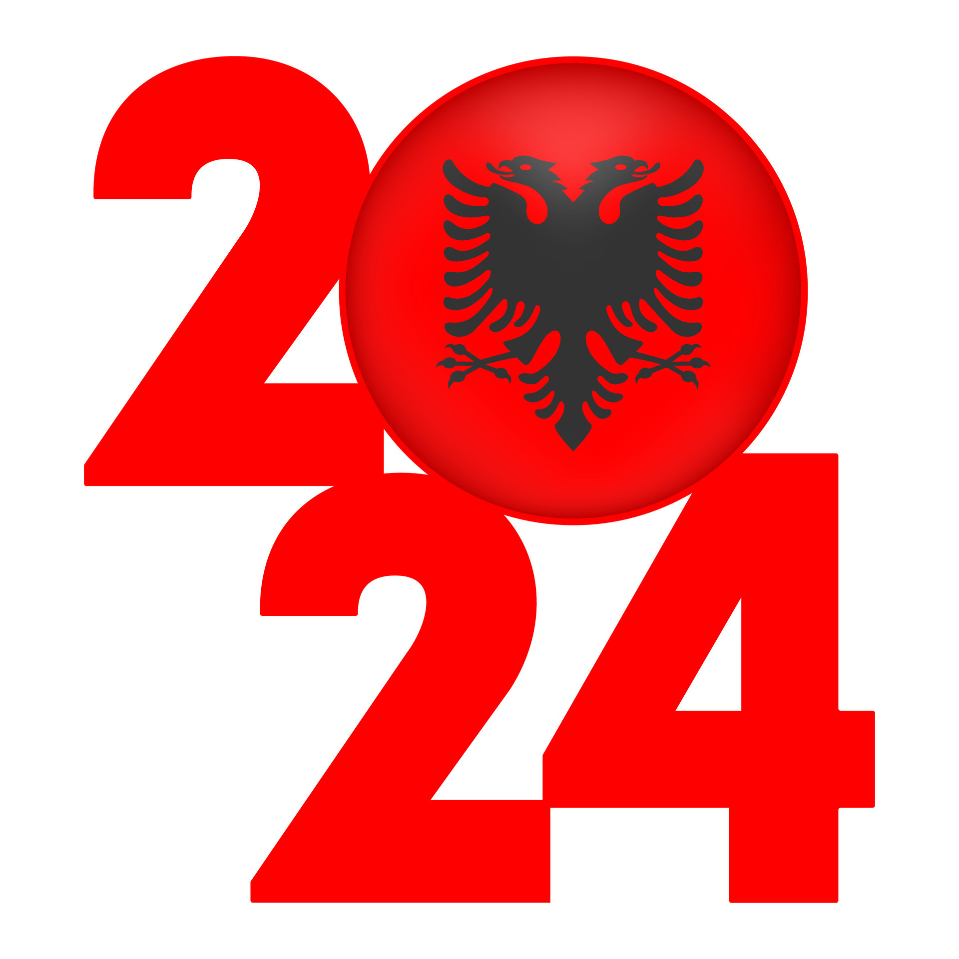 Happy New Year 2024 banner with Albania flag inside. Vector
