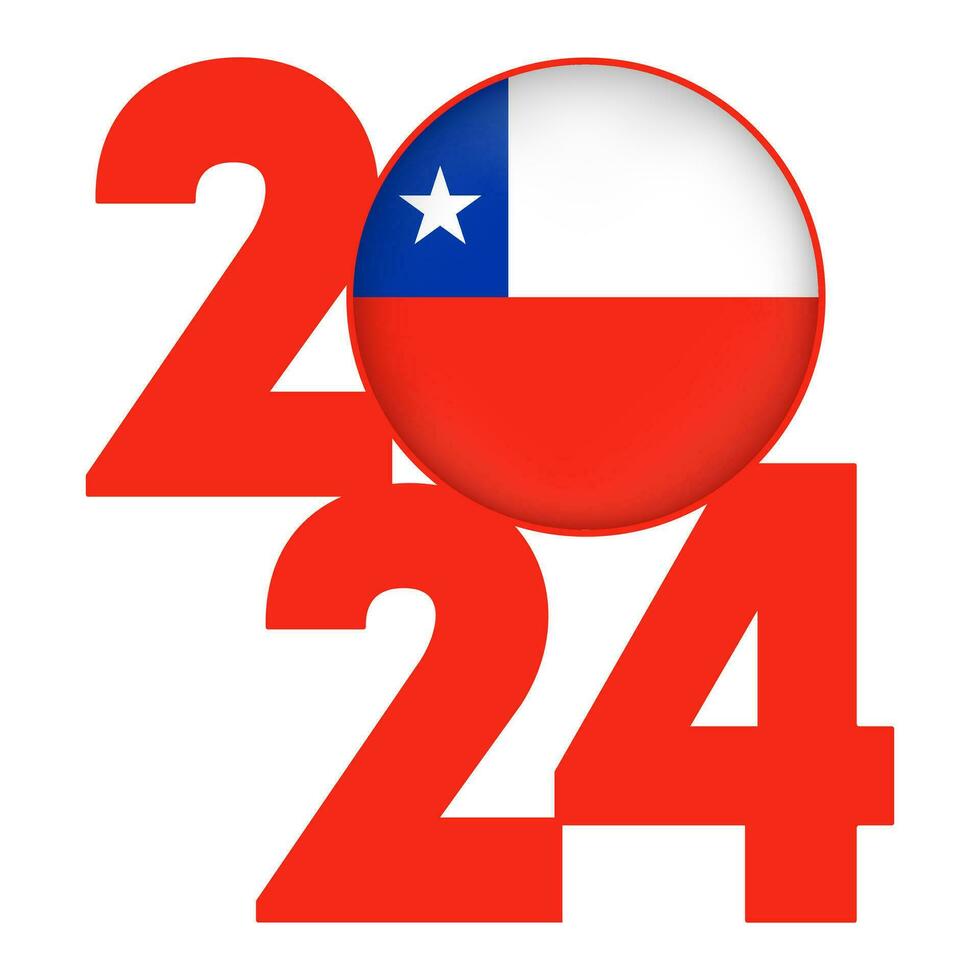 Happy New Year 2024 banner with Chile flag inside. Vector illustration.