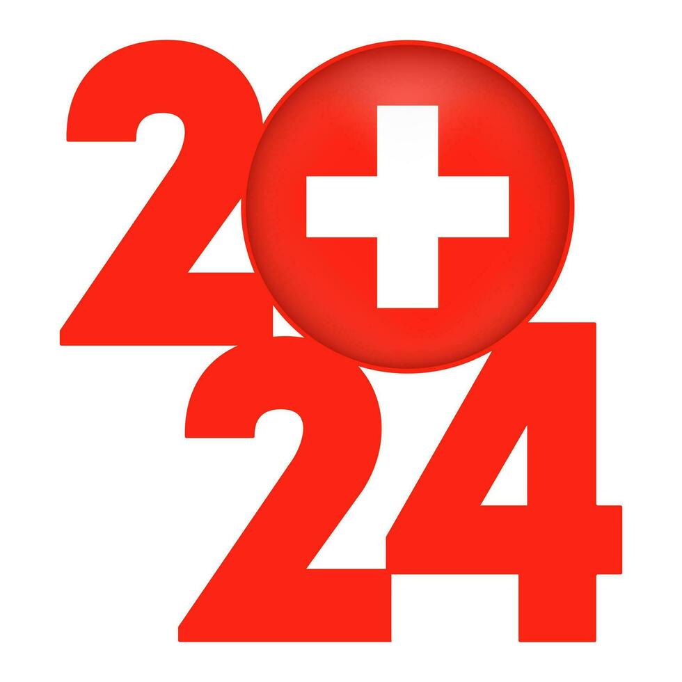 Happy New Year 2024 banner with Switzerland flag inside. Vector illustration.