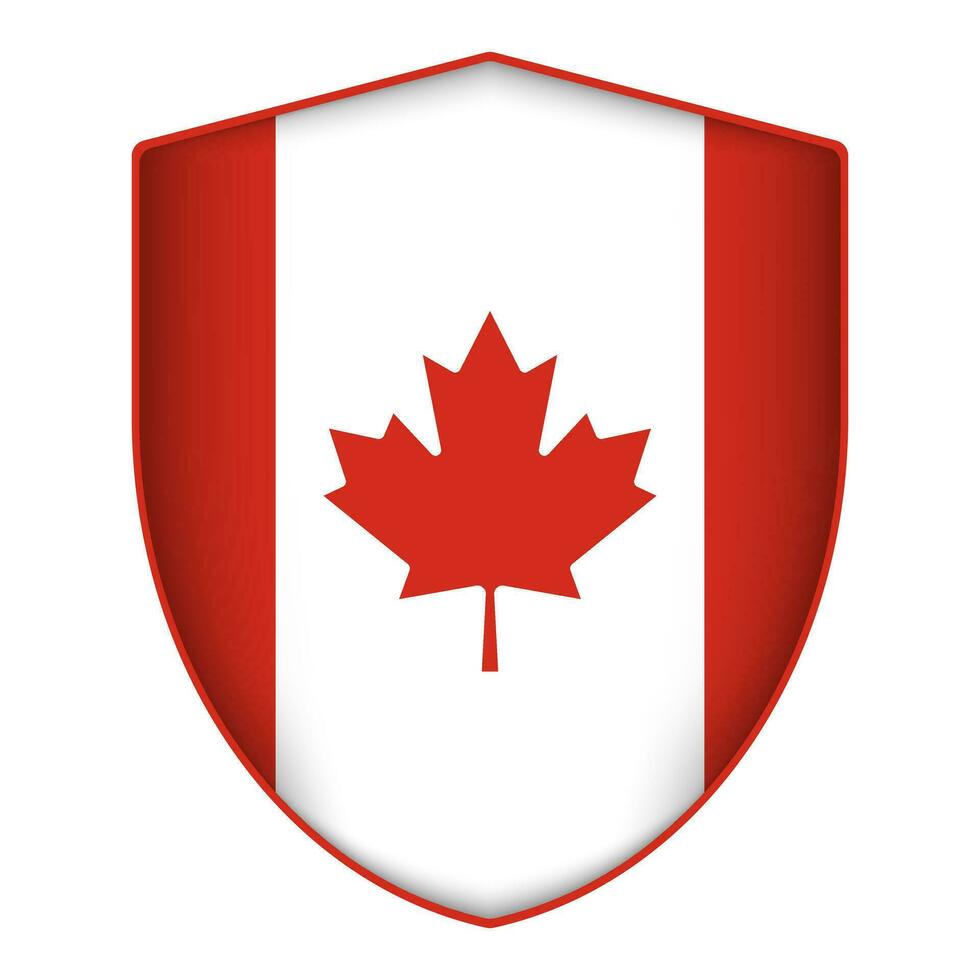 Canada flag in shield shape. Vector illustration.