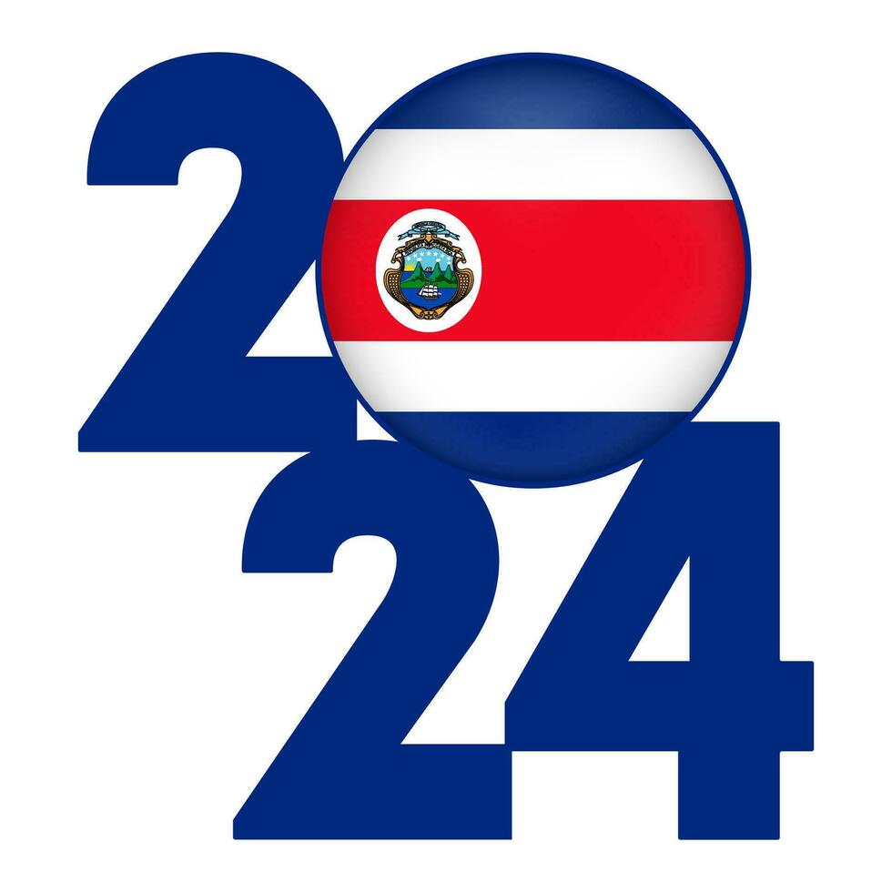 Happy New Year 2024 banner with Costa Rica flag inside. Vector illustration.