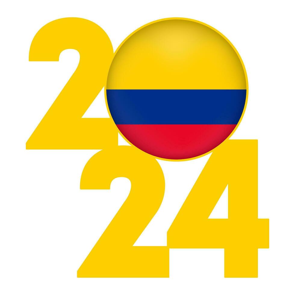 Happy New Year 2024 banner with Colombia flag inside. Vector illustration.