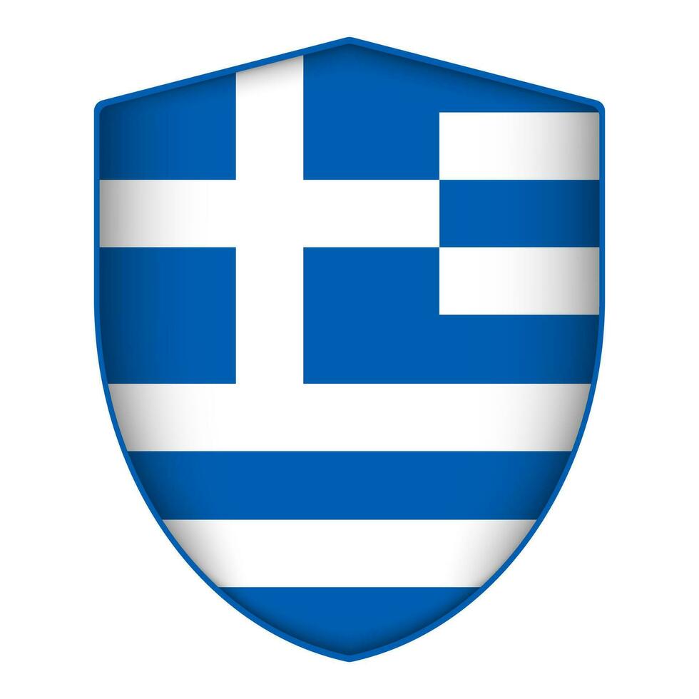 Greece flag in shield shape. Vector illustration.