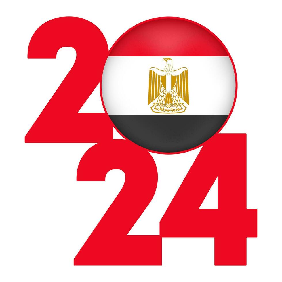 Happy New Year 2024 banner with Egypt flag inside. Vector illustration.