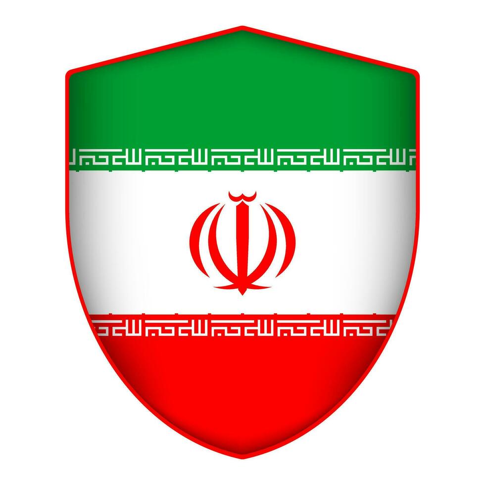 Iran flag in shield shape. Vector illustration.