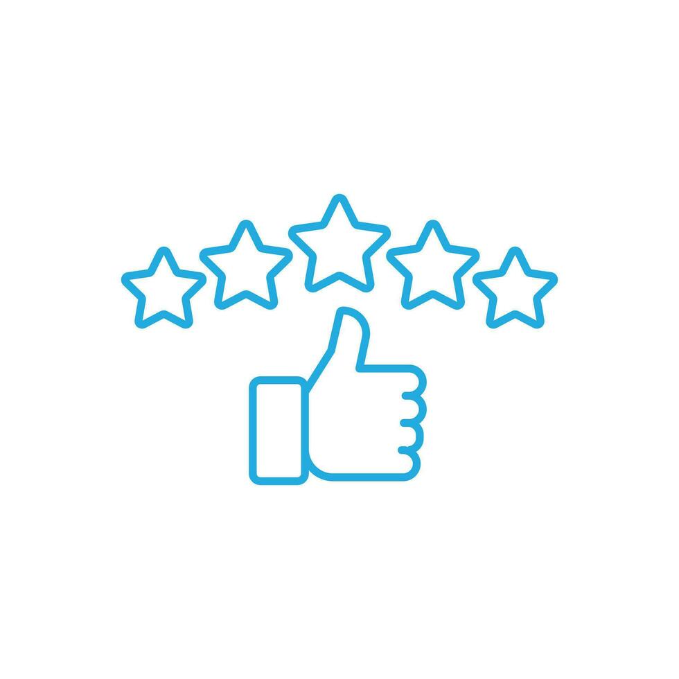 eps10 vector illustration of Customer review rating with 5 stars and thumbs up icon isolated on white background