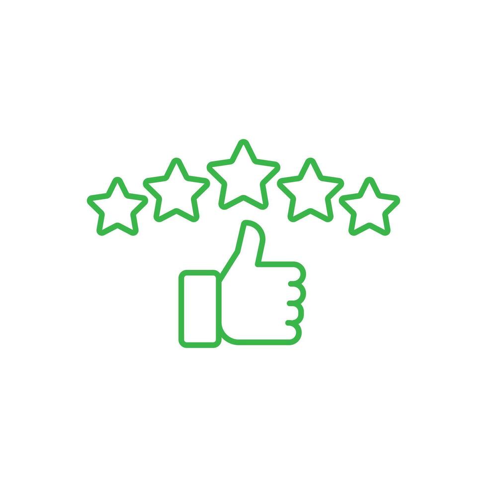 eps10 vector illustration of Customer review rating with 5 stars and thumbs up icon isolated on white background