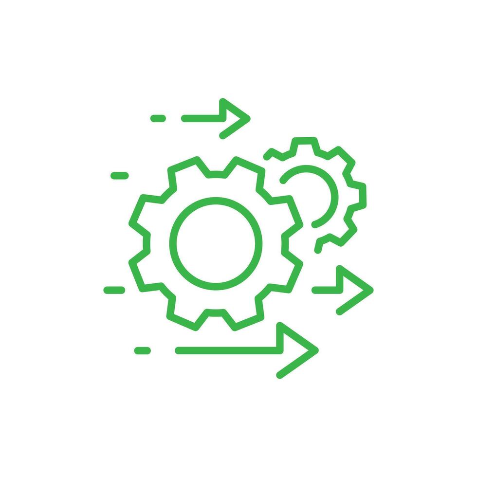 eps10 vector illustration of a process management line art icon, optimization operation, fix strategy industry, transmission gear wheel, web outline symbol or logo isolated on white background.