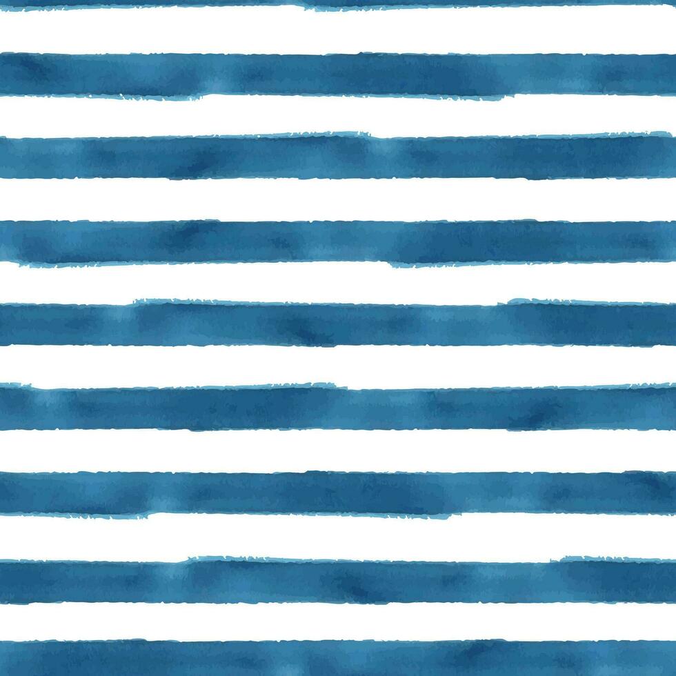 Blue turquoise stripes brush strokes. Nautical watercolor illustration hand drawn in childish abstract style. Seamless pattern on white background vector