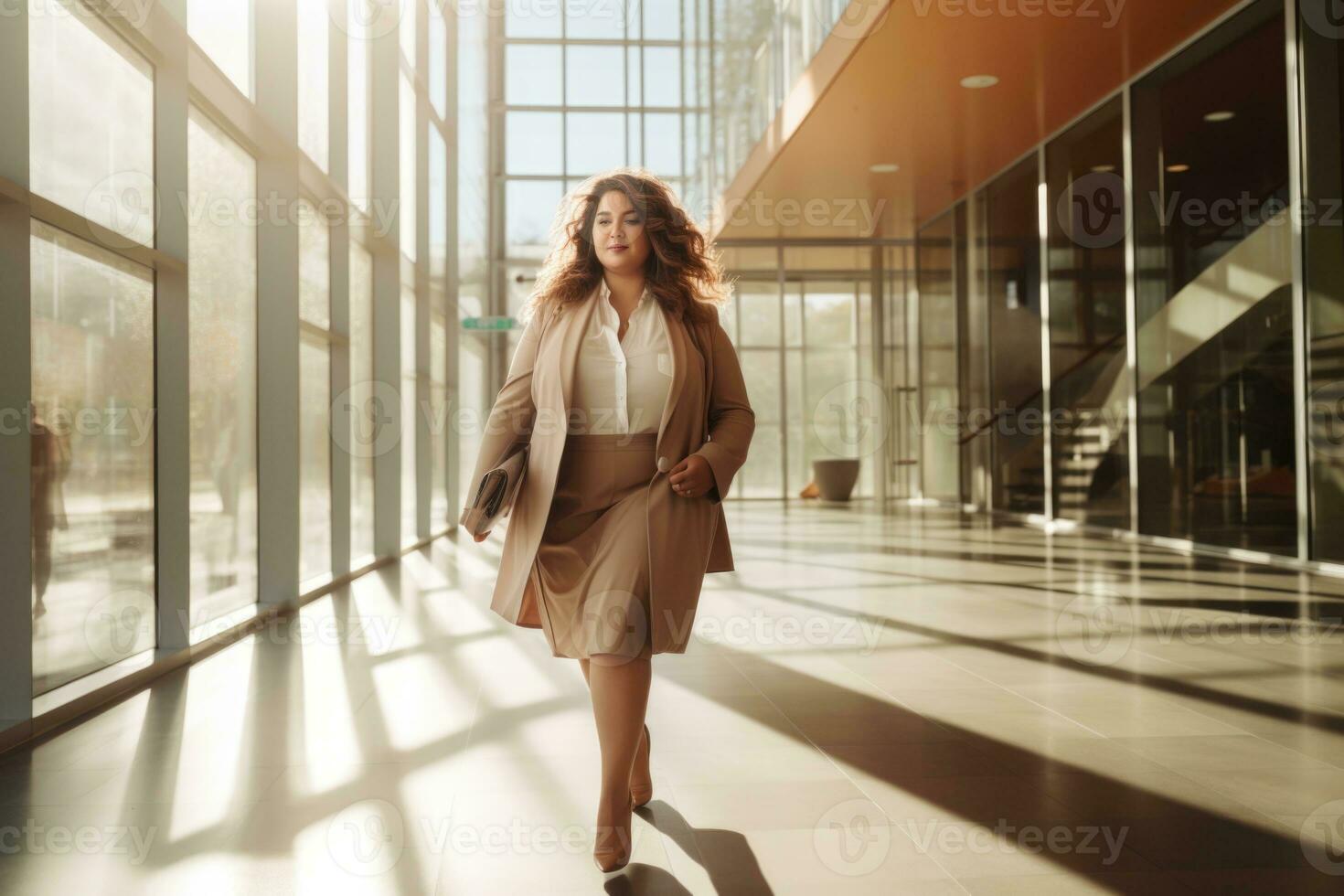 AI GENERATED. Confident woman walking in urban landscape with style photo