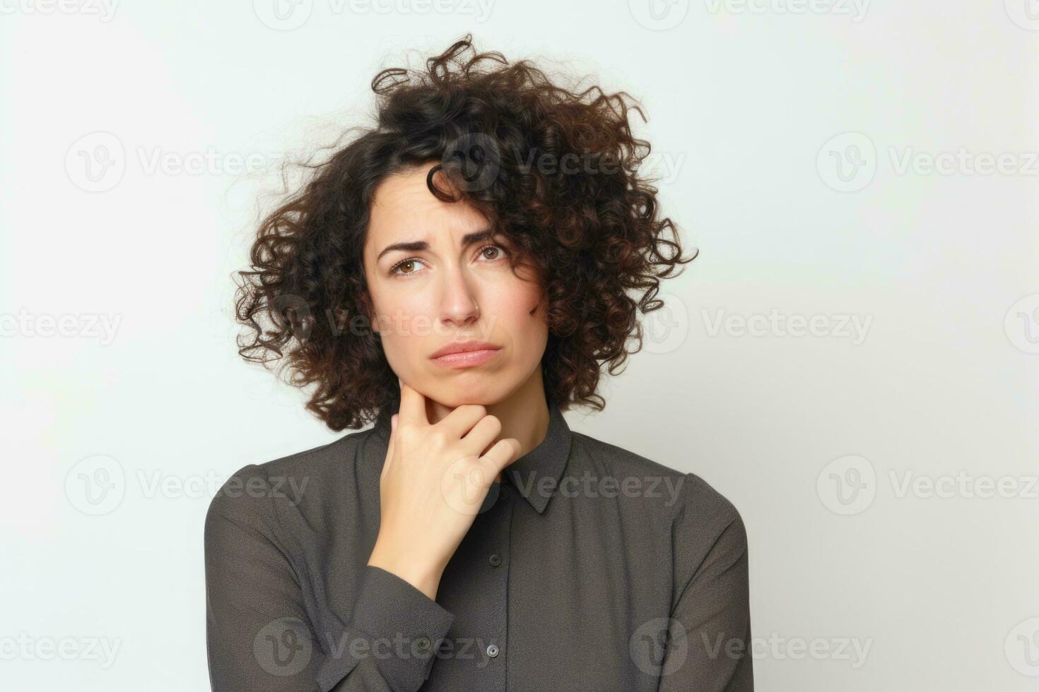 AI GENERATED. Smiling woman with curly hair in studio shoot photo