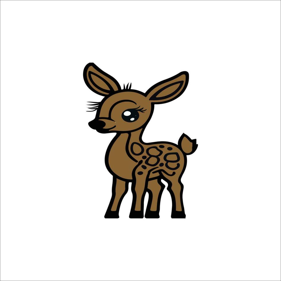 Black and white illustration for coloring animals, cute baby deer vector