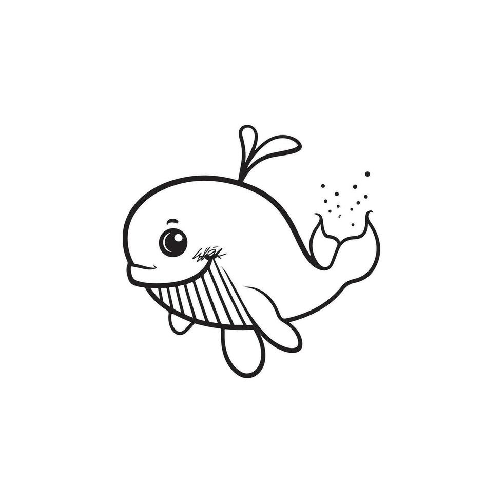 Whale sea fish sketch hand drawn in doodle Vector Image.