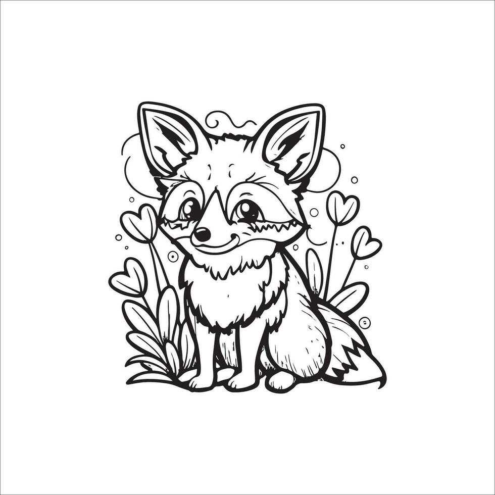 Fox cartoon character, illustration for coloring book page vector