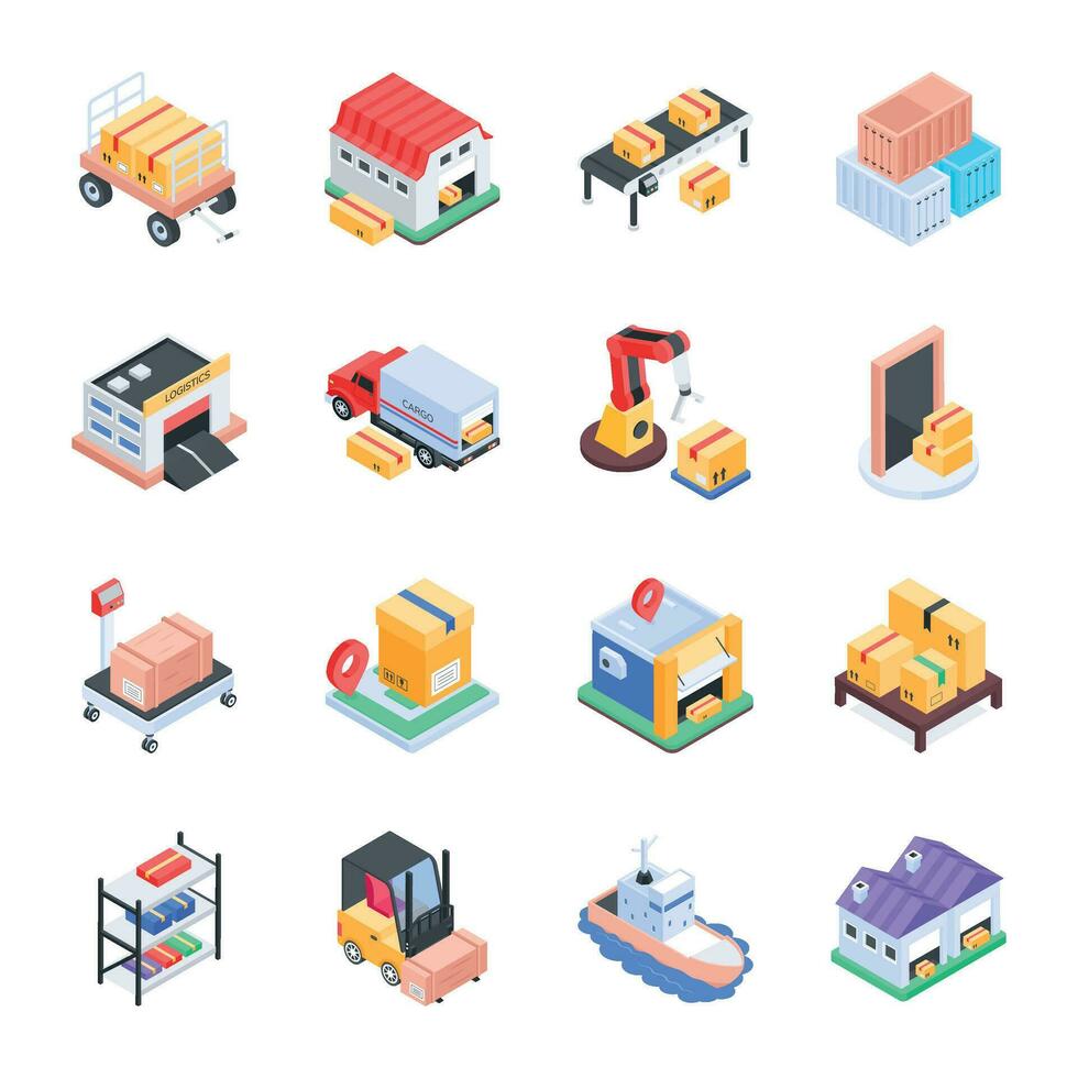 Modern Collection of Delivery Services Isometric Icon vector